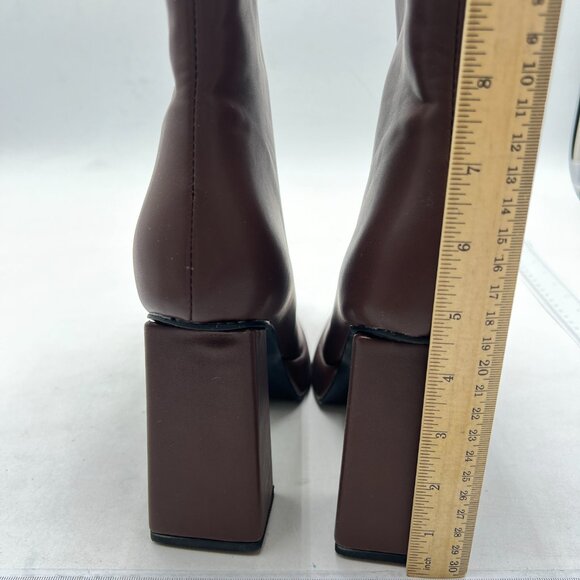 Women's Black Platform Ankle Boots High Chunky Block Heel Square Toe Boots Brown - Picture 3 of 5